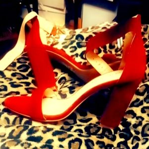 Brand new burgundy block heel with ankle strap